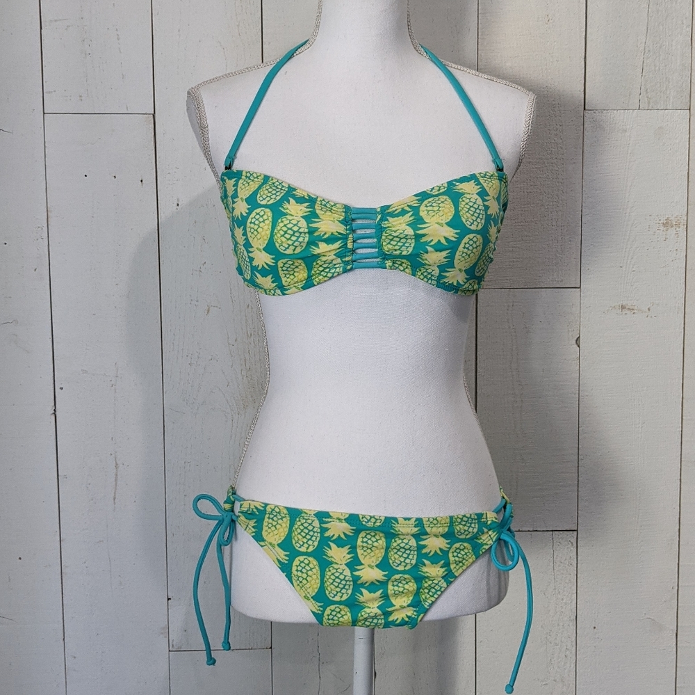 Beach Stop Pineapple Print Teal/Yellow Bikini